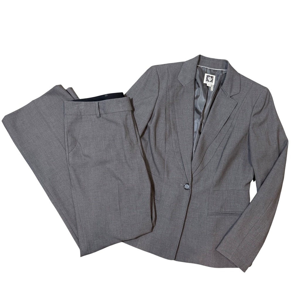 Anne Klein Modern Gray Business Suit (10) Office Lined Button Blazer Dress Pant
